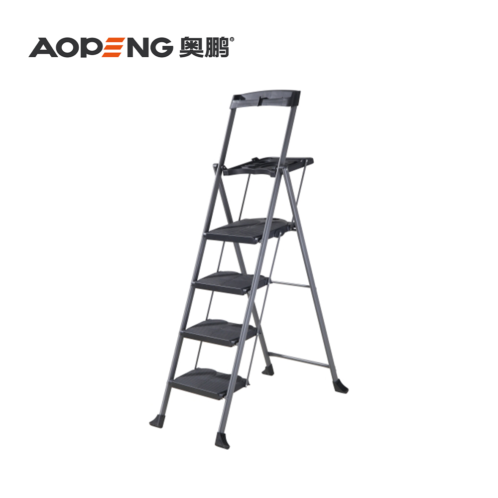 AP-1212T Folding 2 step steel stool with tool platform, wide anti-slip pedal and convenient handgrip, max capacity up to 900 lbs