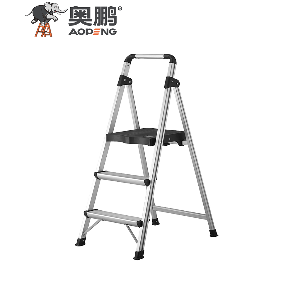 AP-2302 TWO Step ladder folding step stool with anti-slip wide pedal handle for adults seniors, perfect for home kitchen garden safety decorative ladder, silver