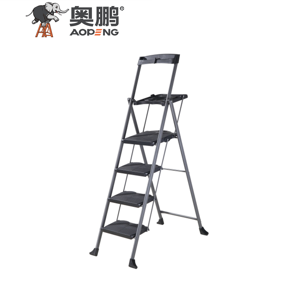 AP-1212T Folding 2 step steel stool with tool platform, wide anti-slip pedal and convenient handgrip, max capacity up to 900 lbs