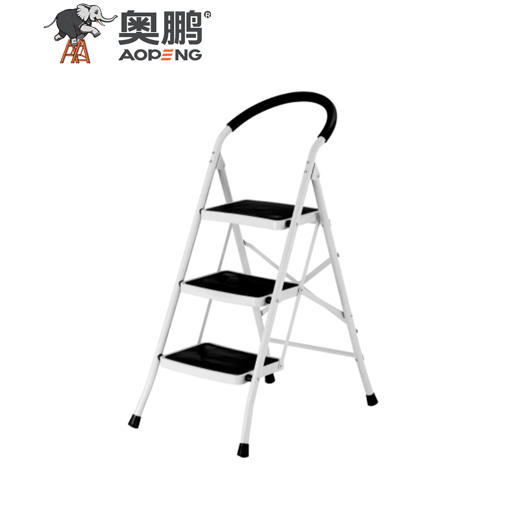 AP-1103F 3 Steps ladder with handgrip anti-slip sturdy and wide pedal multi-use for household and office handgrip step stool ladders, space saving, household steel step ladder max capacity 150kg