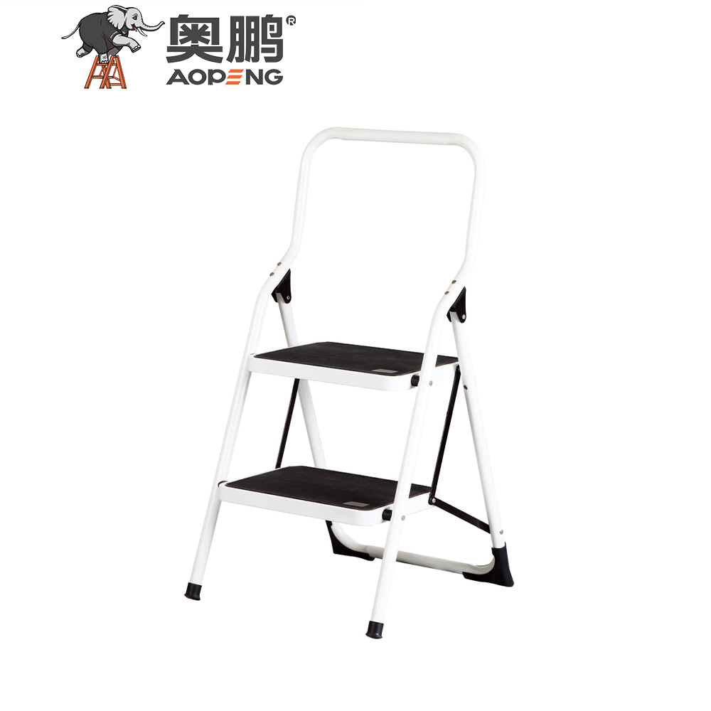 AP-1102B 2 Steps ladder with handgrip anti-slip sturdy and wide pedal multi-use for household and office handgrip step stool ladders, space saving, household steel step ladder max capacity 150kg