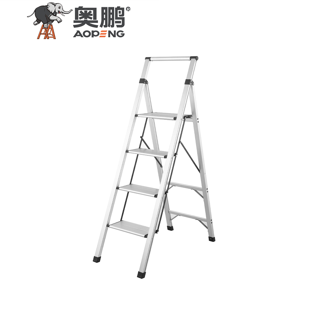 AP-2384 Step Ladder Folding Step Stool with Anti-Slip Wide Pedal Handle for Adults Seniors, Perfect for Home Kitchen Garden Safety Decorative Ladder, Silver