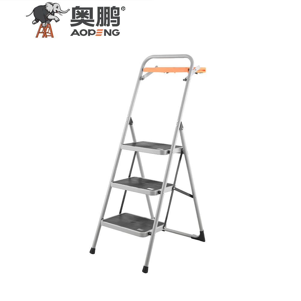 AP-1103 TX Folding 3 Step Steel Stool with Tool Platform, Wide Anti-Slip Pedal and Convenient Handgrip, Max Capacity Up to 900 LBS