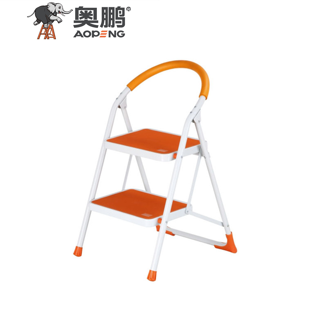 AP-1102A 2 Steps ladder with handgrip anti-slip sturdy and wide pedal multi-use for household and office handgrip step stool ladders, space saving, household steel step ladder max capacity 150kg